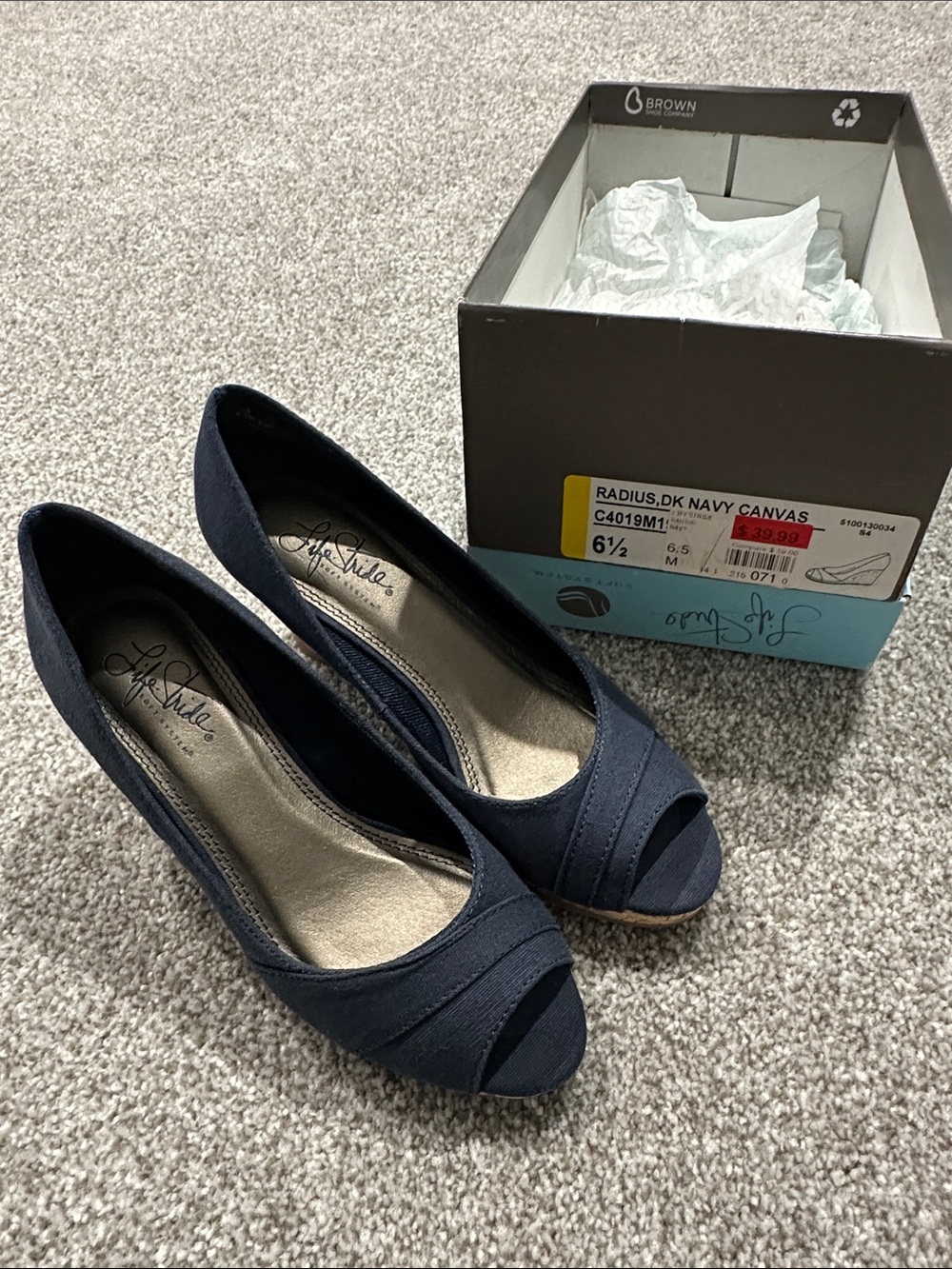 Life Stride Navy Canvas Open-Toe Heels